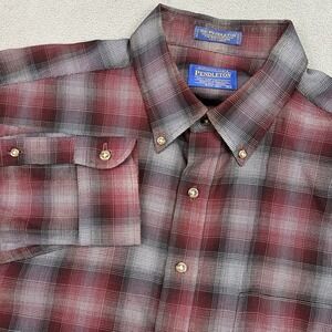 Sir Pendleton Button Down Flannel Mens XL Long Sleeve Maroon Plaid Wool Shirt